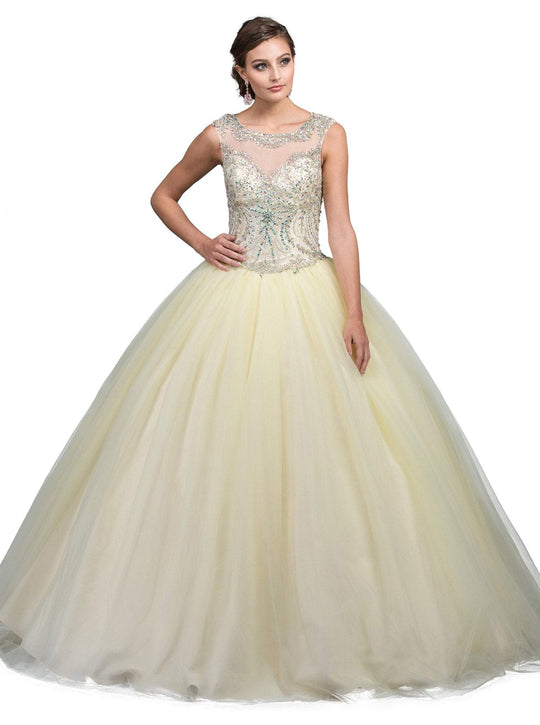 Dancing Queen - 1240 Sleeveless Crystal Beaded Quinceanera Ballgown In Yellow