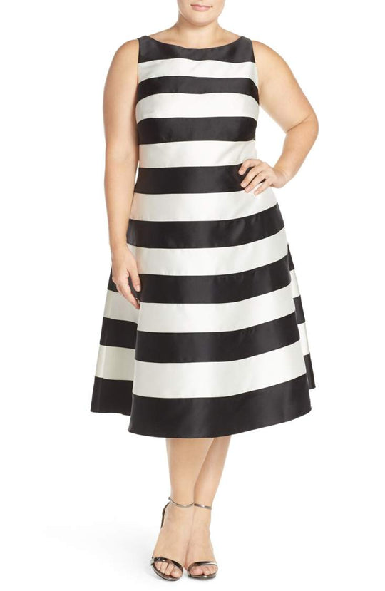 Adrianna Papell - 41913061 Sleeveless Striped Mikado A-Line Dress in Black and White