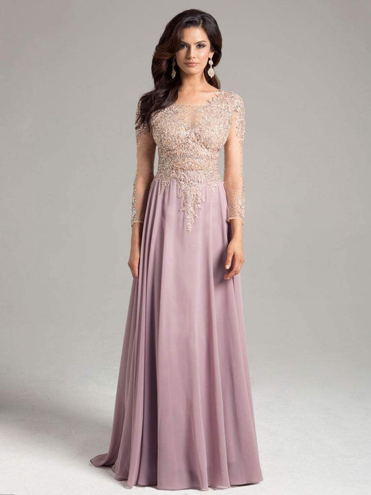 Lara Dresses - Stunning Illusion Neck A-Line Gown 32932 in Purple and Gray