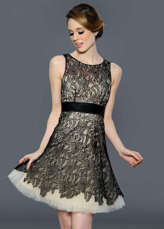 Lara Dresses - Lace Illusion Tulle A-Line Dress 32034 in Black and Neutral