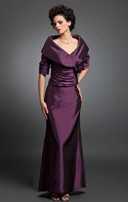 Daymor Couture - Ruched Bodice Long Gown 232 in Purple