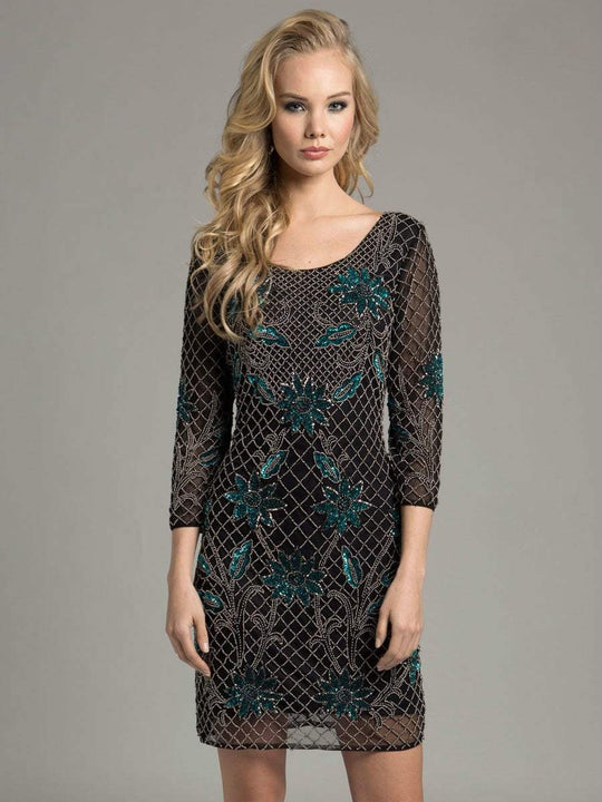 Lara Dresses - Chic Cocktail Dress with Teal  Embellishments 42639, Black, Green
