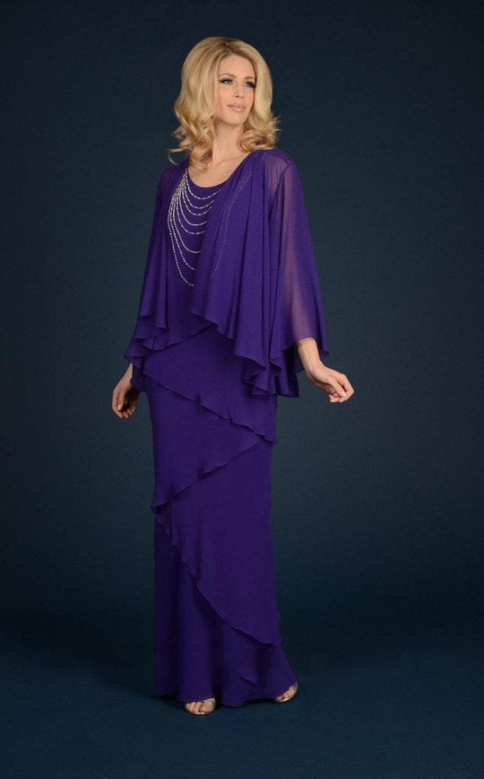 Daymor Couture - Draped Necklace Shimmer Evening Dress 702 in Blue