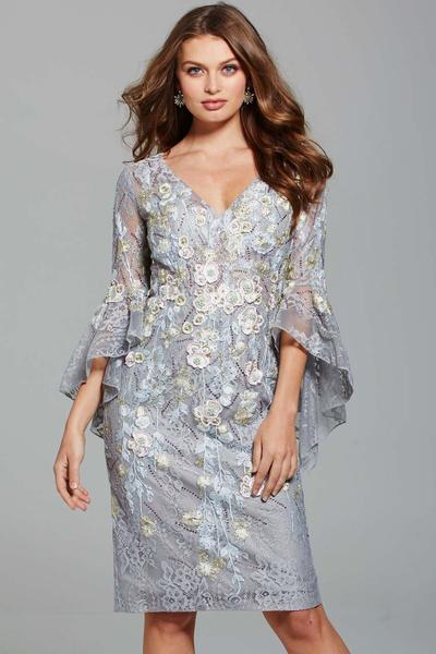 Jovani - V-neck Floral Embroidered Cocktail Dress 62709 In Gray