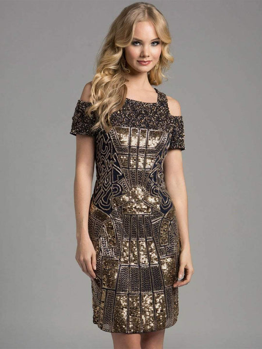 Lara Dresses - Voguish Gilded Cocktail Dress 33257 in Blue and Gold