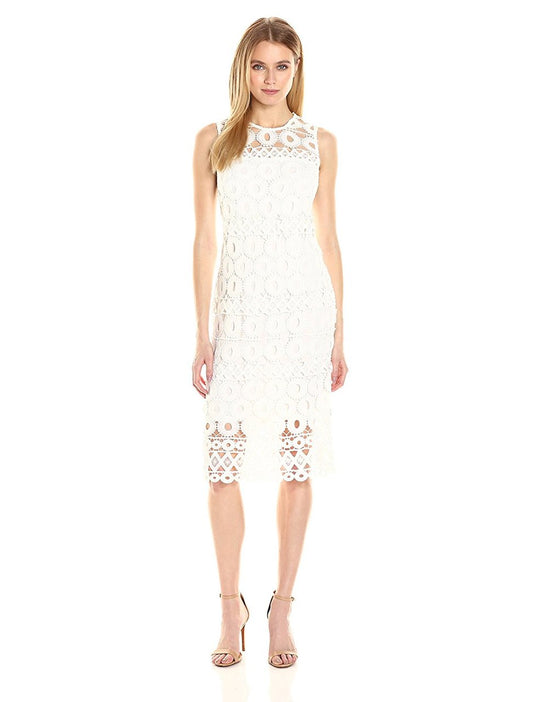 Taylor - Sleeveless Eyelet Lace Dress 8752M in White