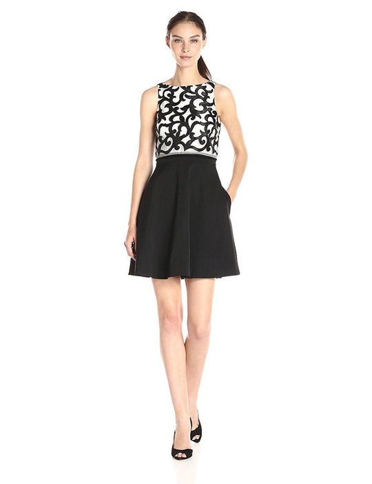 Aidan Mattox - Popover Halter Neck Dress 54472680 in White and Black