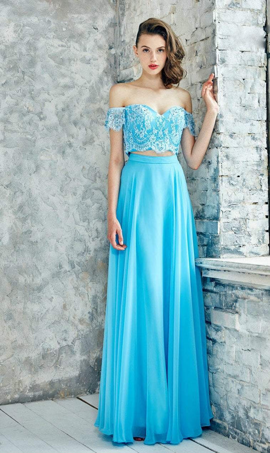 Angela and Alison - Lace Off the Shoulder Two-Piece Dress 771104 in Blue
