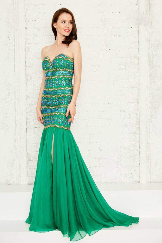 Angela and Alison - Extravagant Strapless Beaded Sweetheart Mermaid Dress 771110 in Green