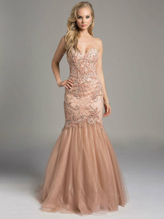 Lara Dresses - Splendid Strapless Mermaid Gown with Tulle Skirt 42625 In Pink