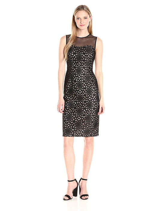 Maggy London - G2721M Sleeveless Keyhole Back Burnout Scuba Dress in Black