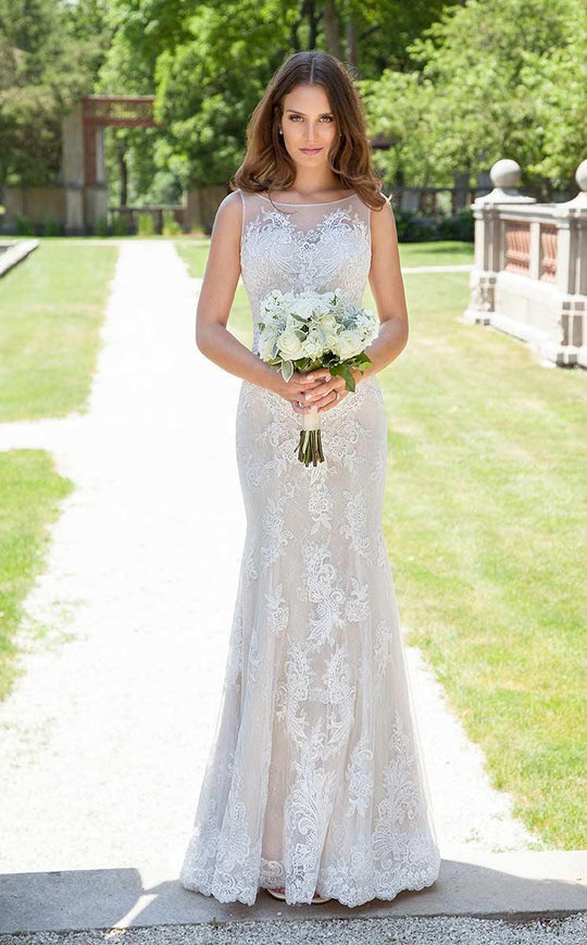 Rachel Allan Bridal - Lace Embroidered Illusion Bateau Gown M607 in White