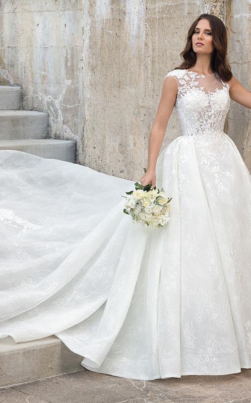 Rachel Allan Bridal - Sheer Lace Embroidered Wedding Ballgown M615 in White