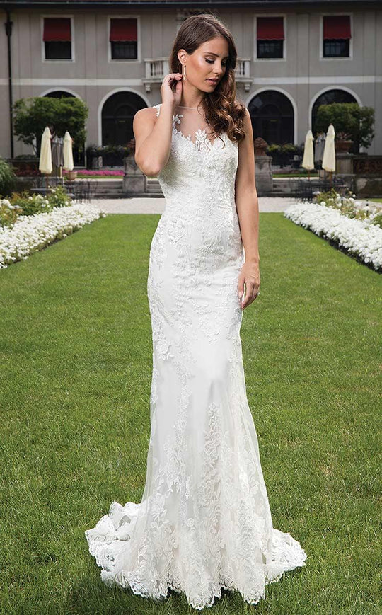 Rachel Allan Bridal - Floral Lace Applique Sheath Dress M616 in White