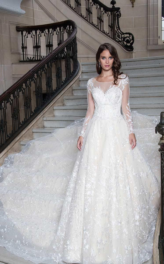 Rachel Allan Bridal - Lace Applique Illusion Bateau A-line Gown M621 in White