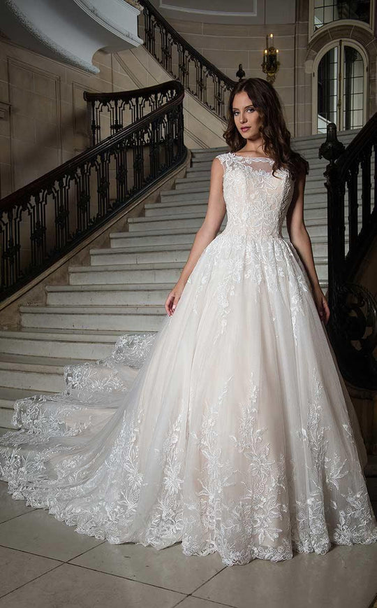 Rachel Allan Bridal - Sheer Appliqued Cap Sleeves Bridal Gown M626 in White