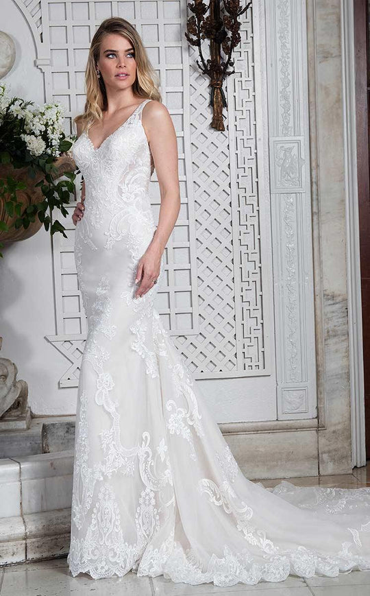 Rachel Allan Bridal - Lace V-neck Tulle Mermaid Dress M639 in White