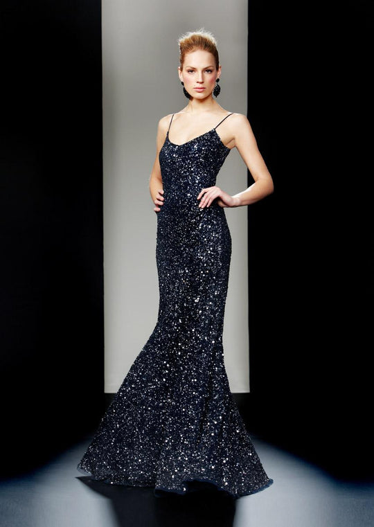 Theia - Sequined Long Gown 880576 in Blue