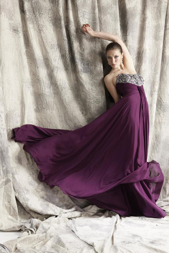 Theia - Strapless Sequined Long Gown 881301 in Purple