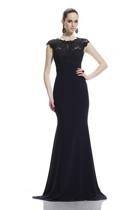 Theia - Lace Trumpet Gown 882417 in Black