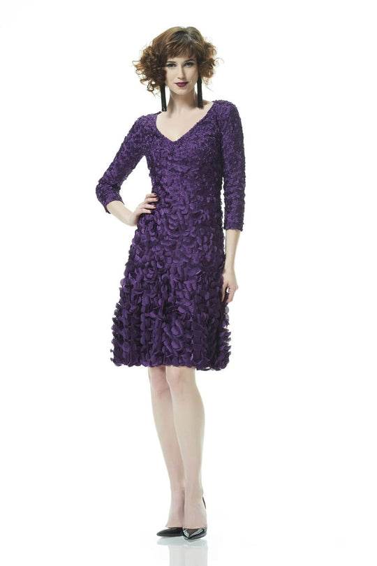 Theia - 882968 Petal Mesh Flare Dress in Purple
