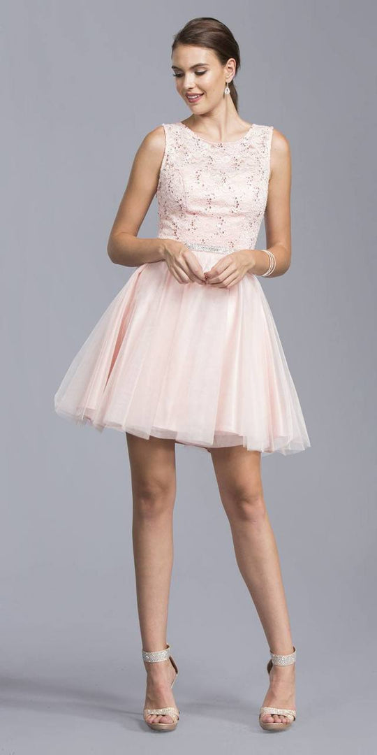 Aspeed - D127 Sleeveless Lace and Tulle Cocktail Dress