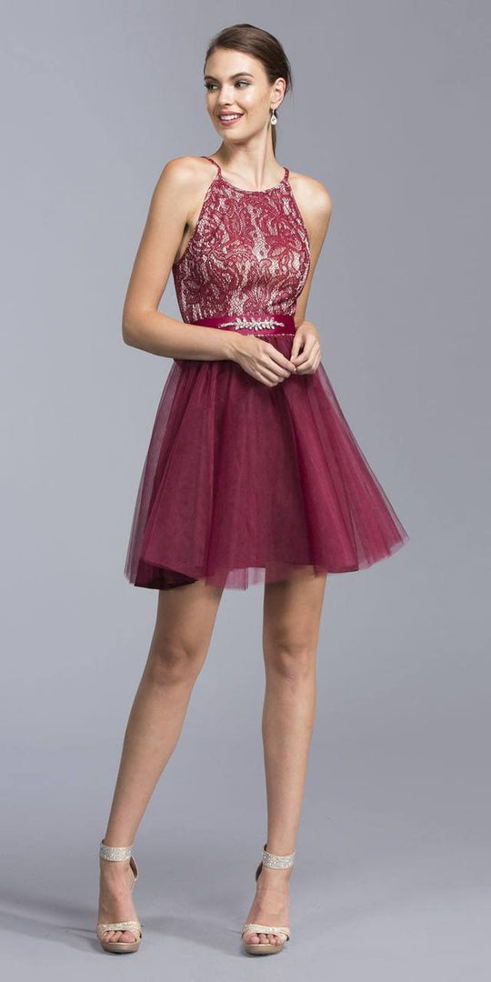 Aspeed - D136 Halter Cocktail Dress with Ribbon Sash Waistband
