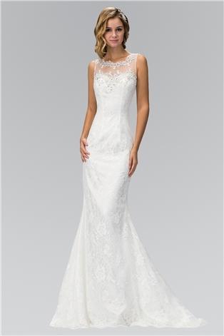 Illusion Scoop Neckline with V-shape Back Trumpet Lace Gown GL1346