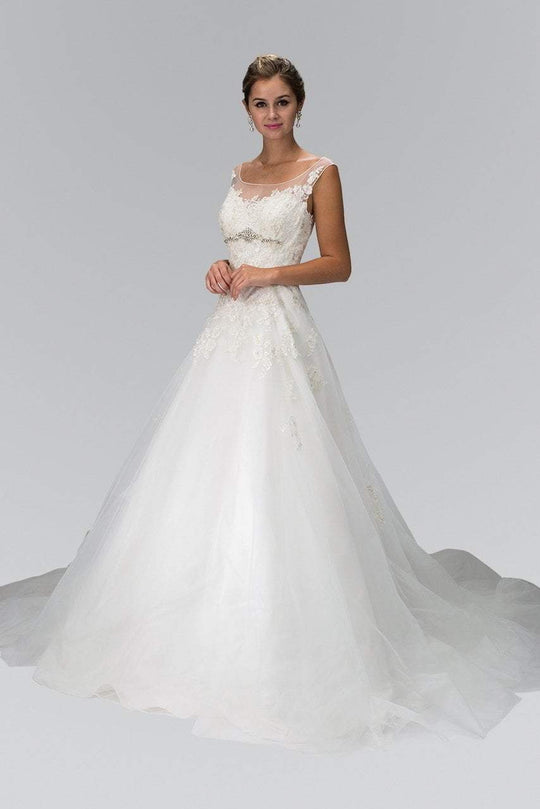 GL1355 Cap Sleeve Floral Appliqued Tulle Wedding Dress