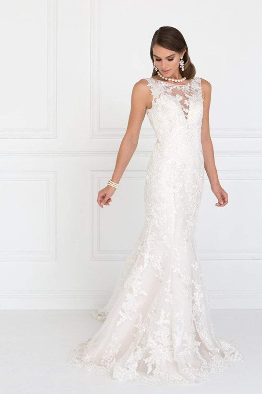 GL1514 Beaded Lace Illusion Bateau Mermaid Wedding Dress