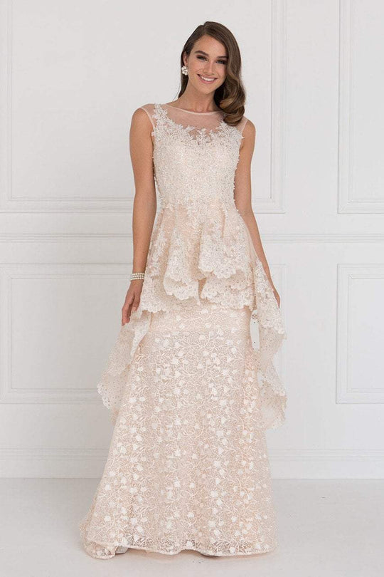 GL1584 Lace Illusion Bateau Gown with Tulle Overlay