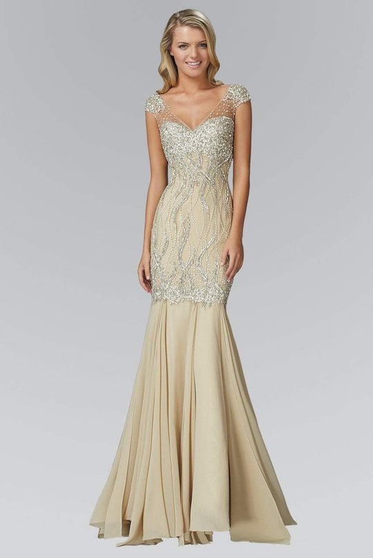 Elizabeth K - GL2123 Beaded Sheer Cap Sleeve Trumpet Gown