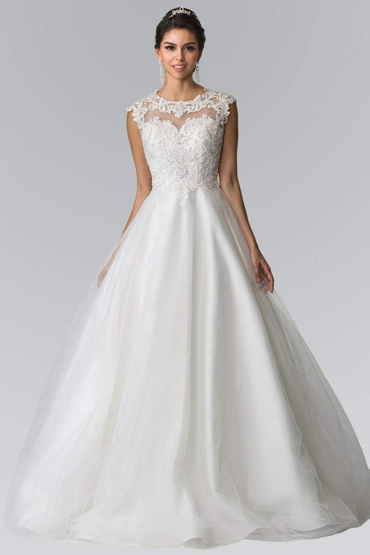 GL2368 Lace Embellished Illusion Jewel Organza Gown