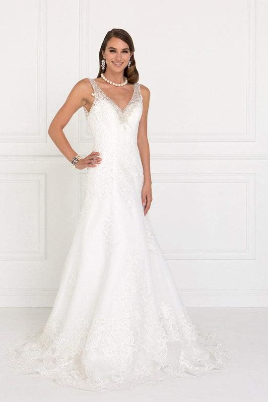 GL2376 Jeweled V-neck Mesh A-line Wedding Gown
