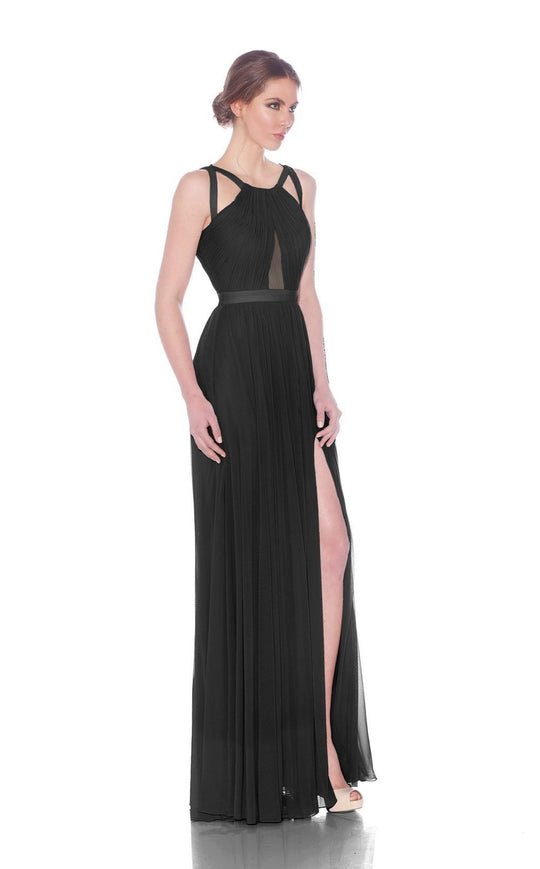 Jadore - J7040 Grecian Lycra Mesh Gown Plain Waistband In Black