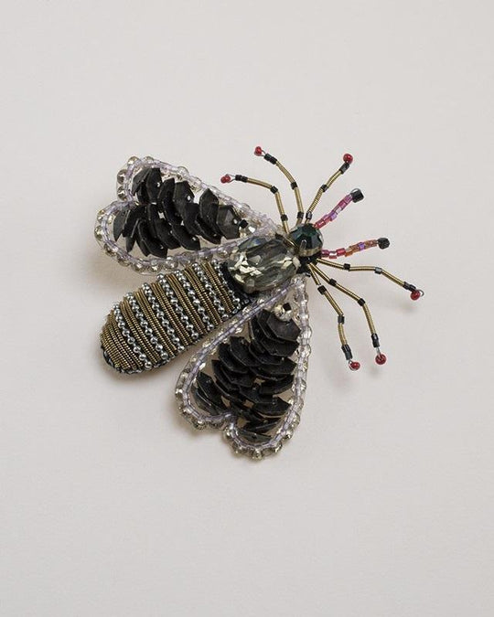 Jarin K Jewelry - Hand Beaded Victorian Moth Brooch in Black