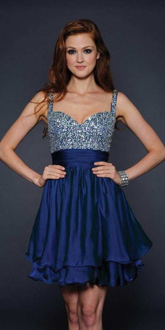 Lara Dresses - Beaded Sweetheart Cocktail Dress 21547 in Blue