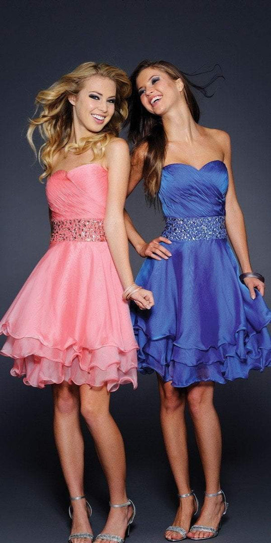 Lara Dresses - Bedazzled Sweetheart A-Line Dress 21687 in Blue and Pink