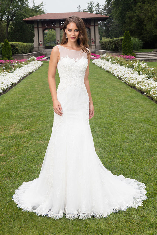 Rachel Allan Bridal - Lace Gown with Detachable Cape Sleeve M613 in white