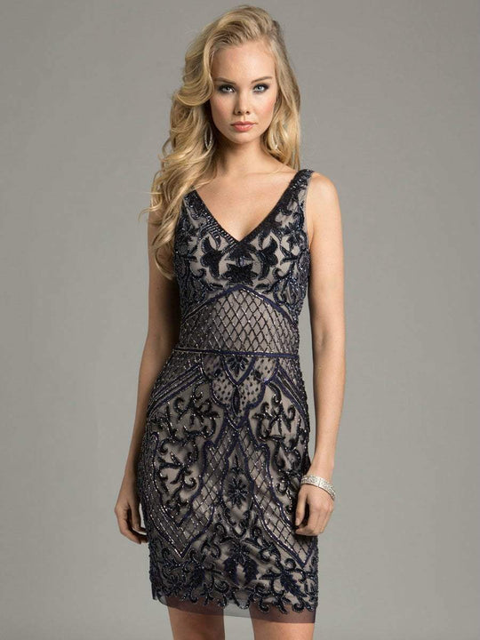 Lara Dresses - Ravishing Fully Beaded Cocktail Dress 33263, Blue, Neutral