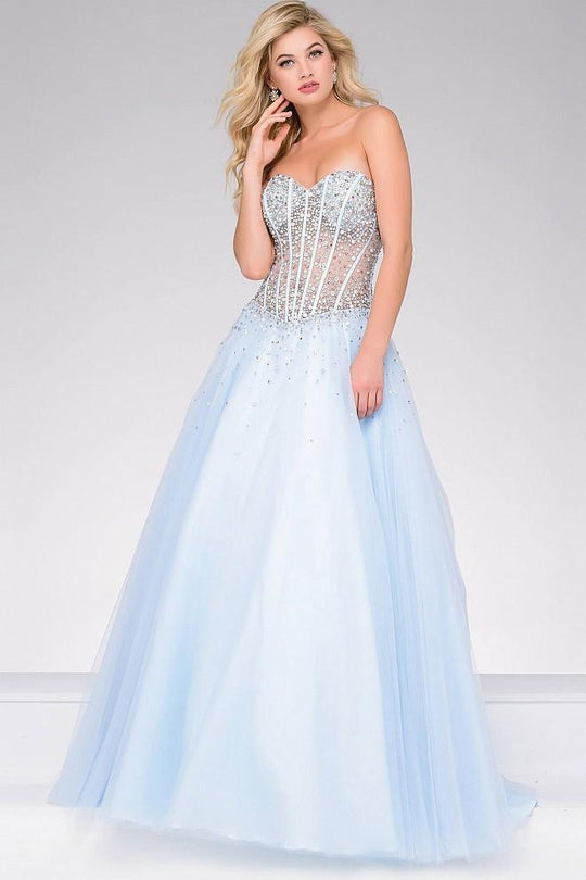 Jovani - 47131 Sweetheart Embellished Tulle Ballgown in Blue