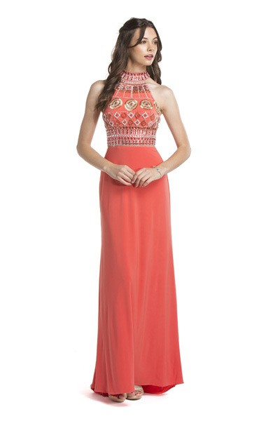 Aspeed Design - L1382 Multi-Beaded Halter Jersey Evening Dress