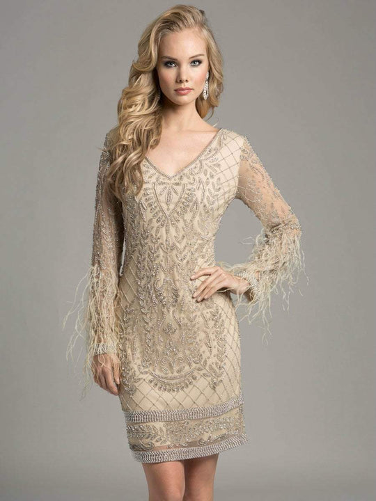 Lara Dresses - Interesting Cocktail Dress with Fringed Sleeves 42630, Neutral