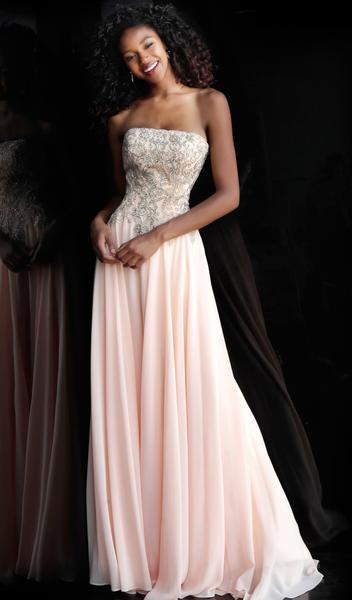 Jovani - Strapless Embroidered Straight Across A-line Dress JVN63749 In Pink