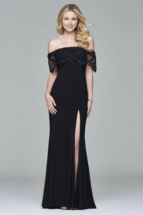 Faviana - Lace Off Shoulder Trumpet Dress in Black