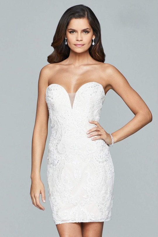 Faviana  - Fitted Strapless Cocktail Dress s8090 in White and Neutral