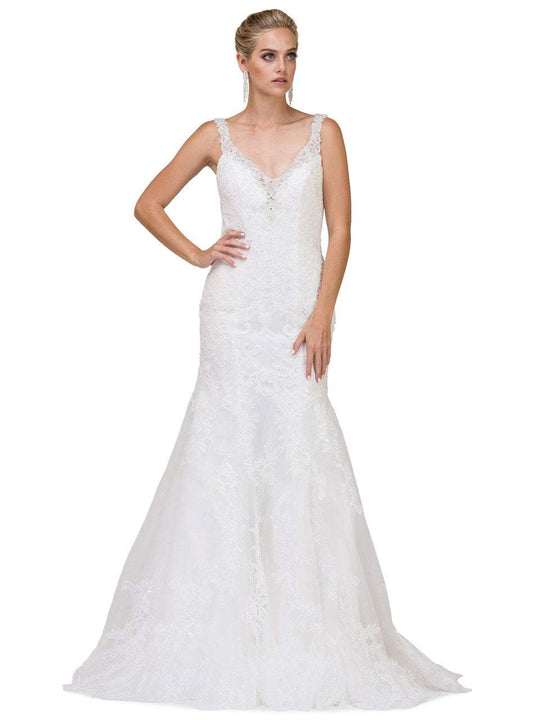Dancing Queen - 1 V-Neckline Lace Straps Mermaid Gown in White