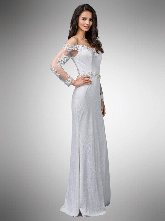 Dancing Queen - 2 Off Shoulder Illusion Long Sleeve Sheath Dress in White