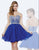 Milano Formals - Jewel Ornate Strapless Sweetheart Cocktail Dress in Blue