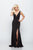 Milano Formals - Deep V-Neck High Slit Dress in Black